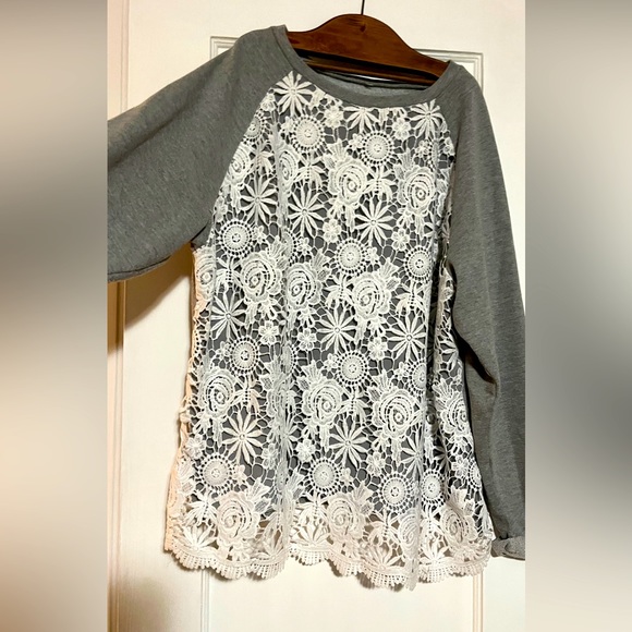 Source Unknown | Tops | Lacey Overlay Sweat Too No Tags Size Lxl | Poshmark